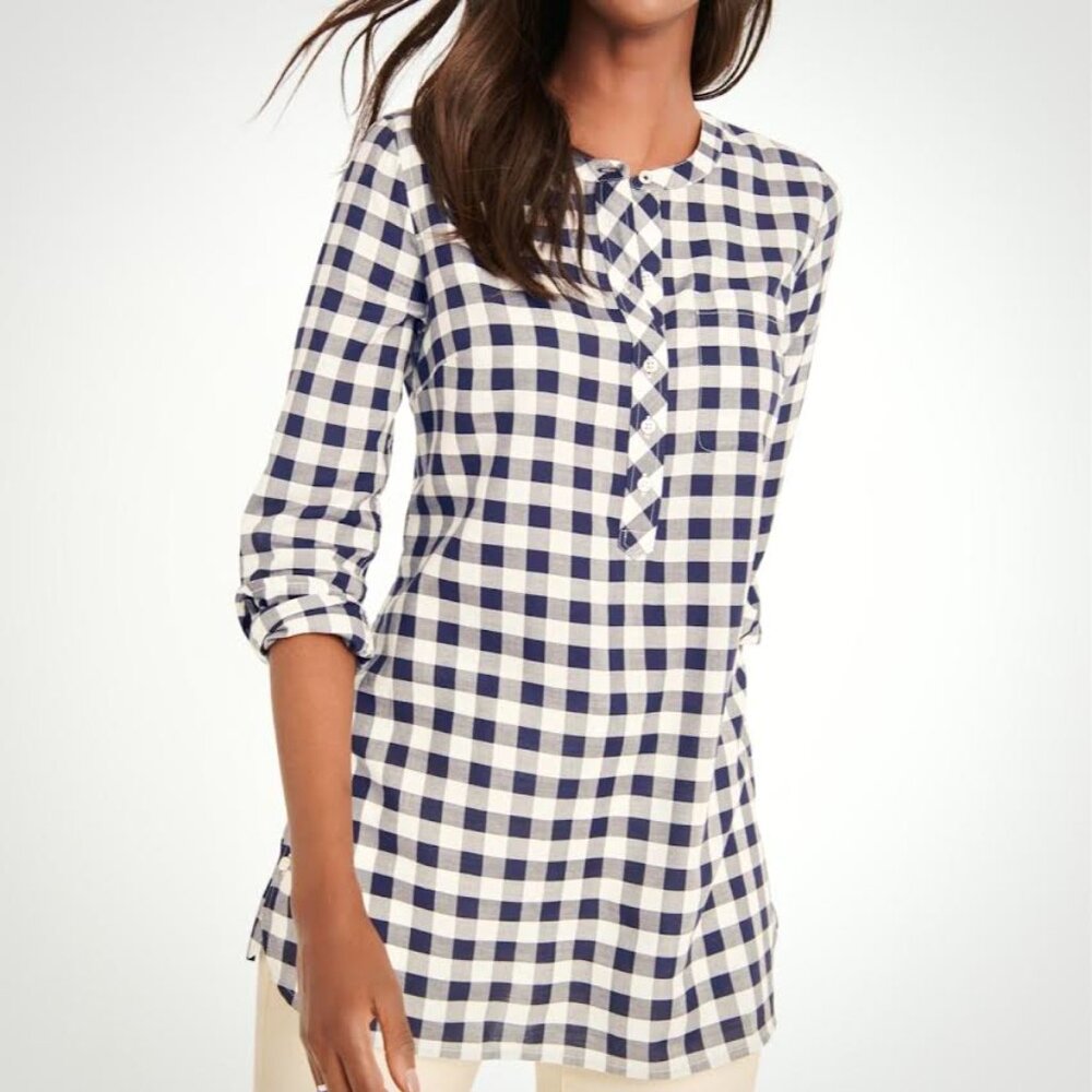 Talbots Navy Gingham Plaid Button Front Popover C… - image 7